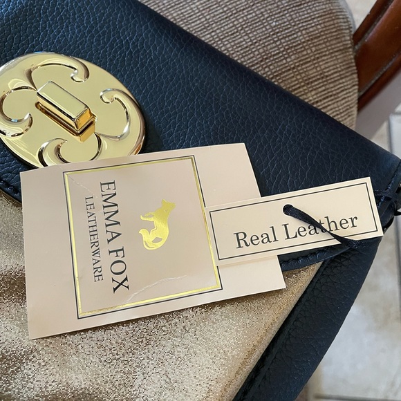 Emma Fox Leather Black and Shimmer Gold Crossbody NWT 10 X 6.5 - Picture 15 of 15